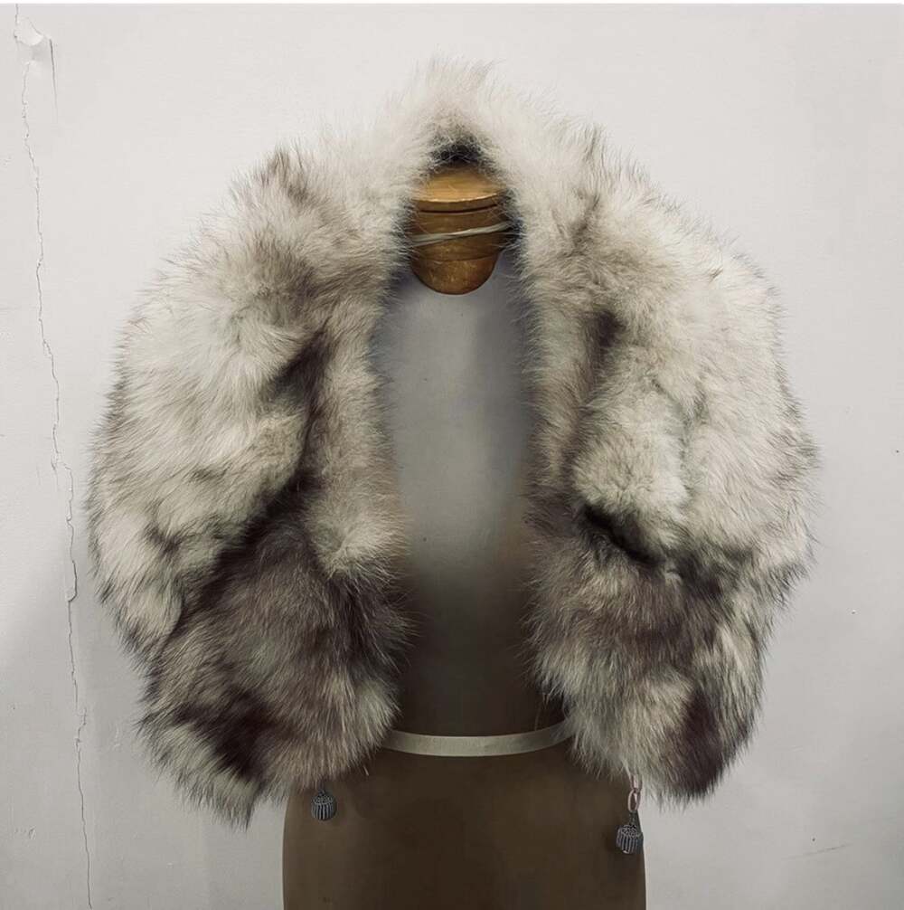 Vintage Silver Norwegian Genuine Fox Fur Collar Wrap, Ivory Winter Wedding Stole